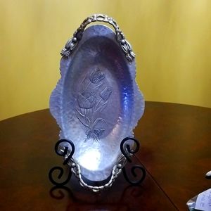 RODNEY KENT CREATION 404 HAND WROUGHT TULIP MOTIF ALUMINUM HANDLED TRAY